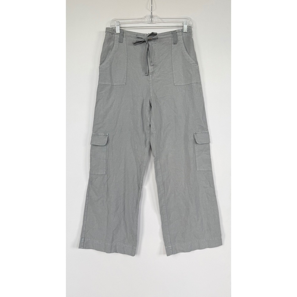 Sincerely Jules Wide Leg High Rise Linen Blend Cargo Pants Womens L Gray Utility